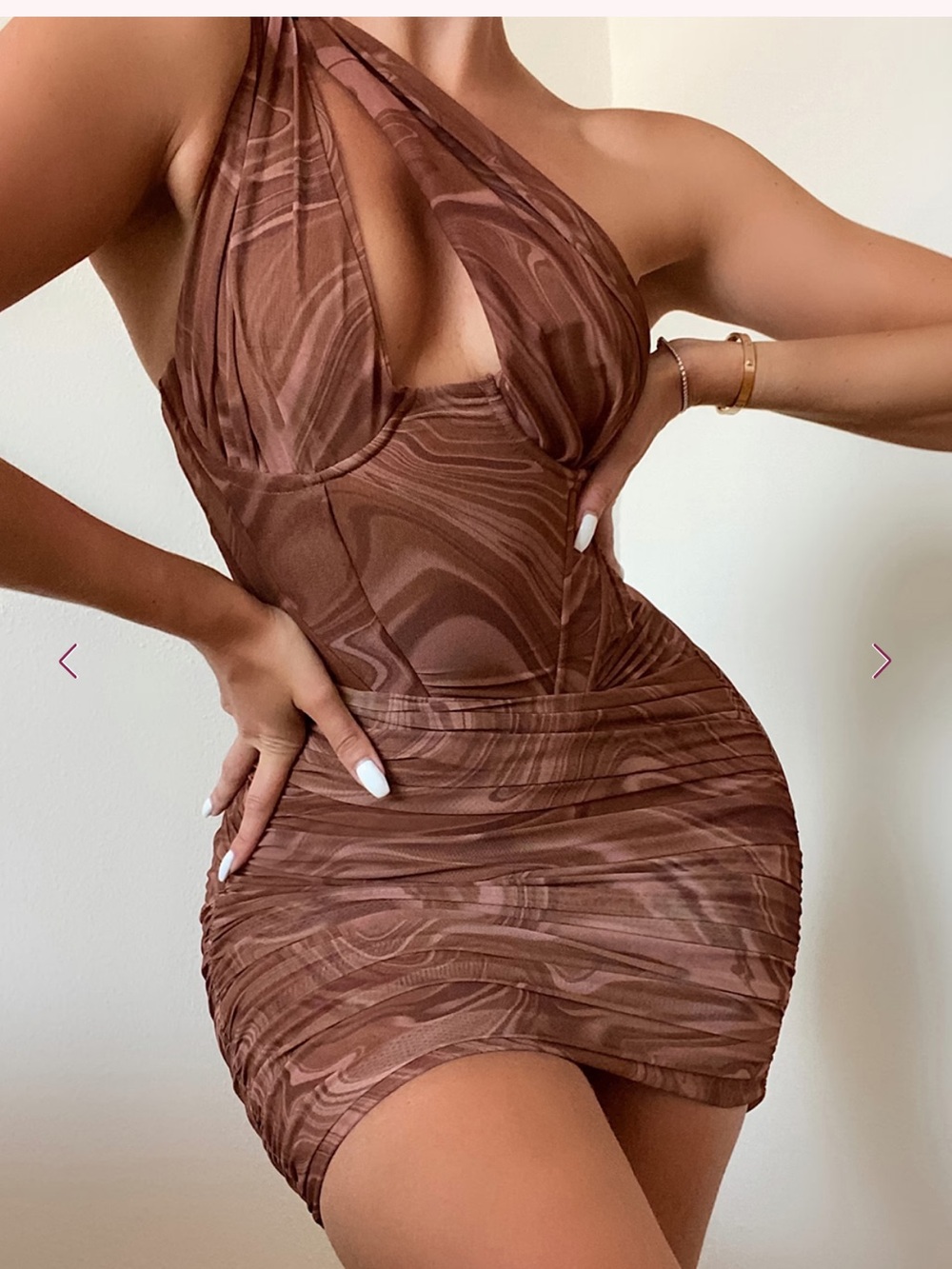 House of CB Clementine Swirl Print Cut Out Mini Dress Brown Size XS - Picture 4 of 8
